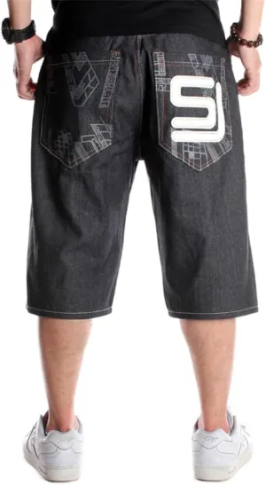 Veroders Men's Summer Shorts Baggy Hip Hop Black Jeans - Casual Straight Short Skateboard Pants Loose Jogging Jeans