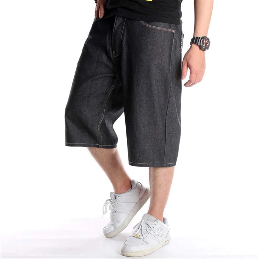 Veroders Men's Summer Shorts Baggy Hip Hop Black Jeans - Casual Straight Short Skateboard Pants Loose Jogging Jeans