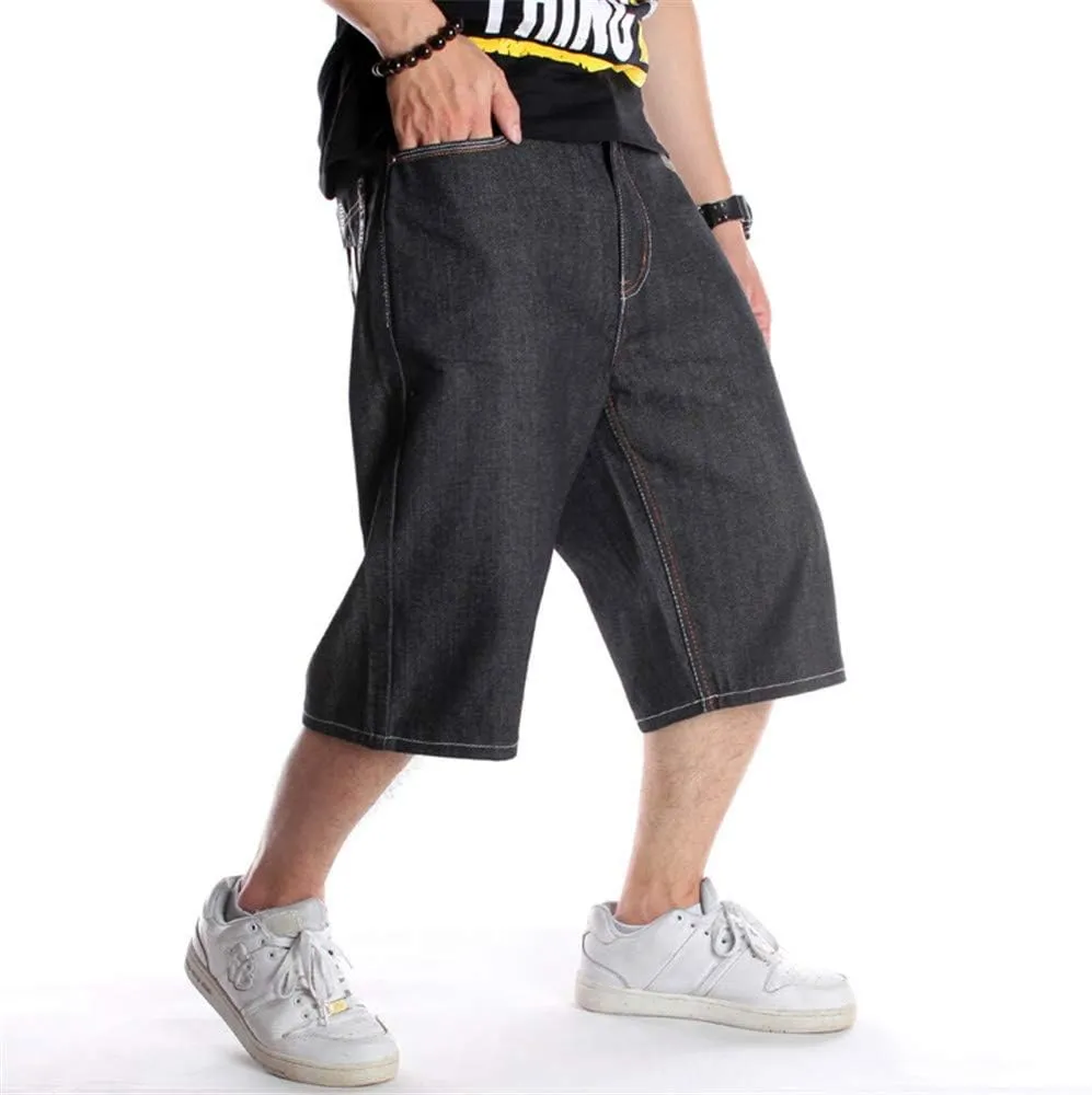 Veroders Men's Summer Shorts Baggy Hip Hop Black Jeans - Casual Straight Short Skateboard Pants Loose Jogging Jeans