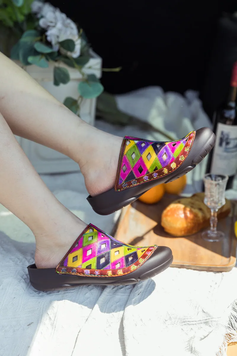 Vicconfy | DIAMOND HOLE CUT-OUT LEATHER SANDAL