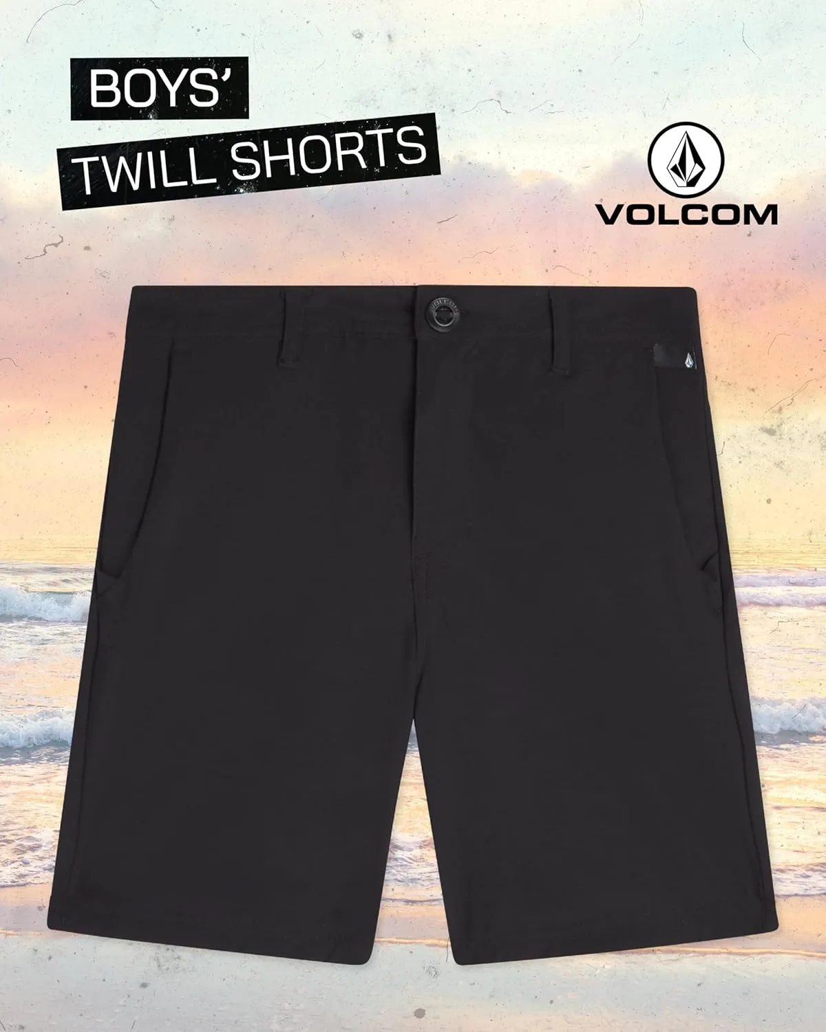 Volcom Boys' Twill Shorts - Stretch Fit Flat Front Chino Golf Uniform Shorts for Boys, Classic Pull-On Style with Belt Loops