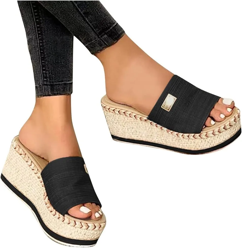 Wedge Sandals for Women Dressy, Espadrille Platform for Women,Comfortable Open Toe Low Heels Slides Casual Summer Slip On Cute Beach Shoes Lightweight Vacation Slippers ﻿