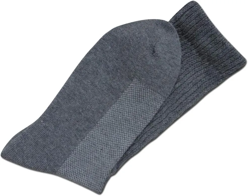 Well Knitting Loose Men's Diabetic Crew Socks,Non-Binding Top,Seamless Toe,Semi Cushion,Breathable Soft Coolmax Socks 4 Pairs