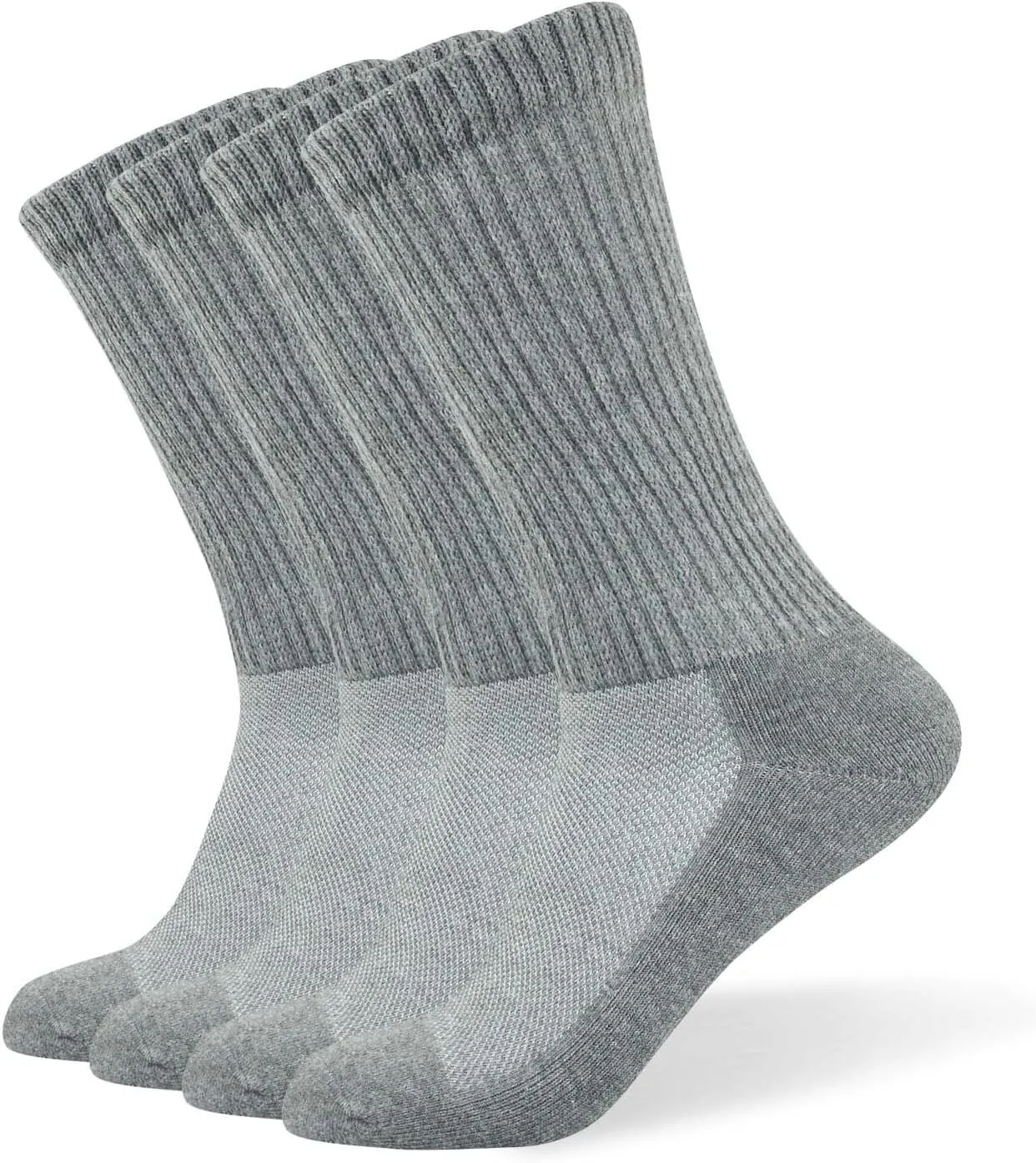 Well Knitting Loose Men's Diabetic Crew Socks,Non-Binding Top,Seamless Toe,Semi Cushion,Breathable Soft Coolmax Socks 4 Pairs