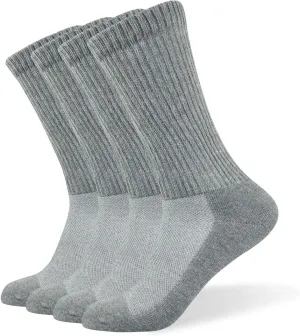Well Knitting Loose Men's Diabetic Crew Socks,Non-Binding Top,Seamless Toe,Semi Cushion,Breathable Soft Coolmax Socks 4 Pairs