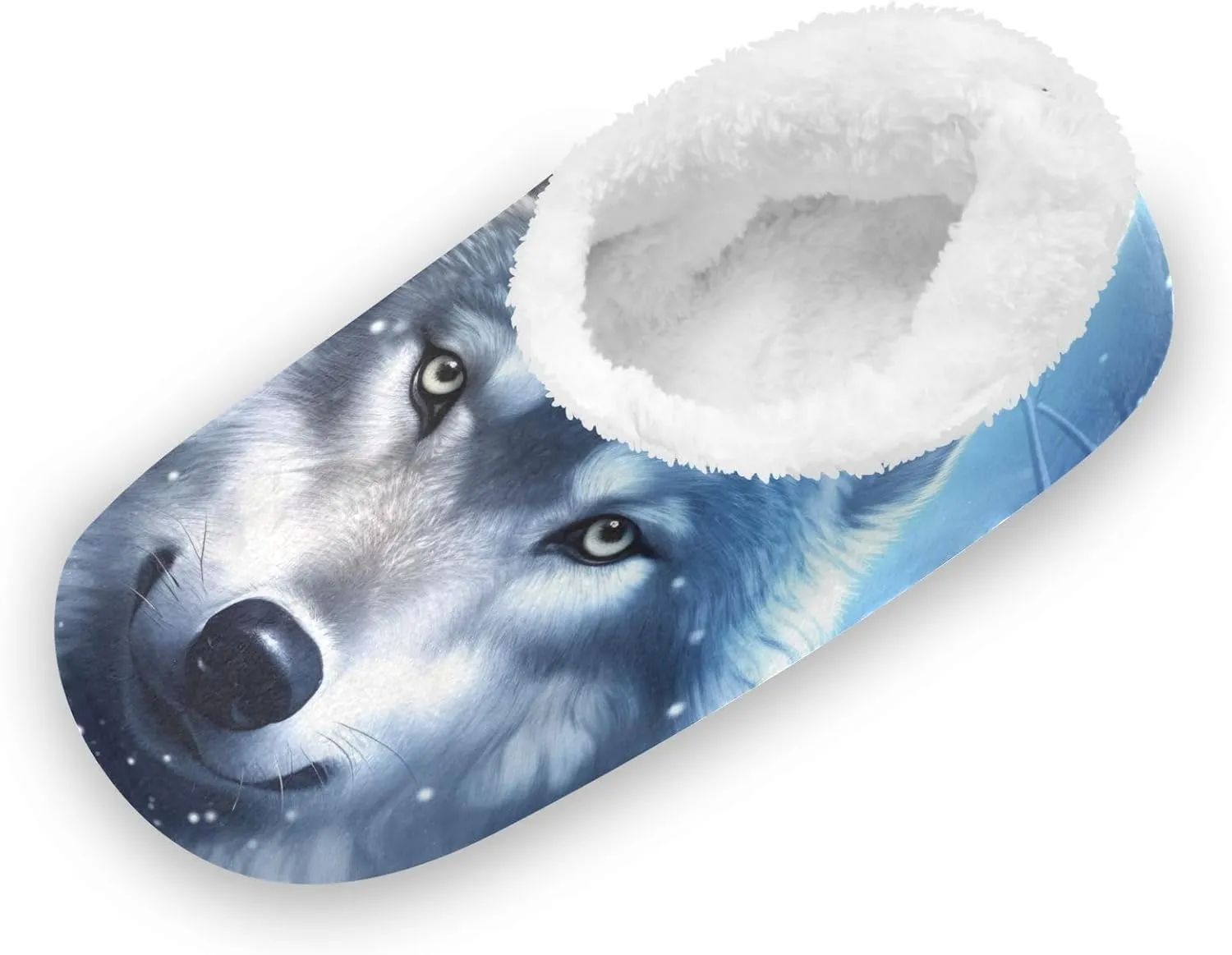 Wolf Snow Night House Slippers for Women Men Non-Slip Soft Sole Bed Slippers