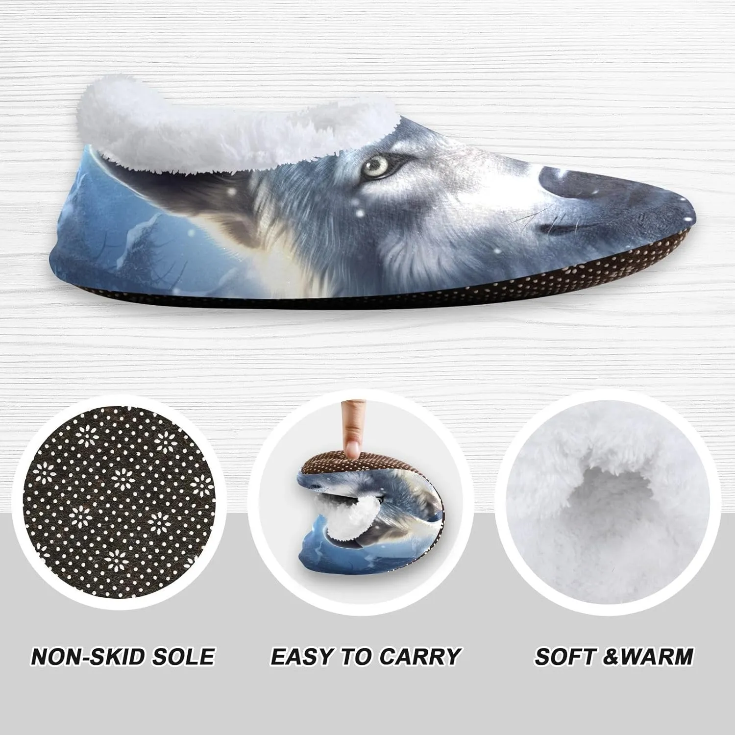 Wolf Snow Night House Slippers for Women Men Non-Slip Soft Sole Bed Slippers