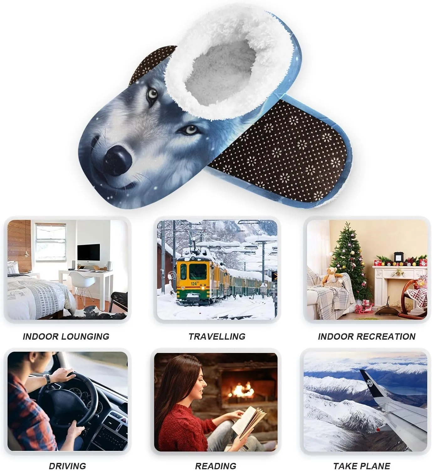 Wolf Snow Night House Slippers for Women Men Non-Slip Soft Sole Bed Slippers