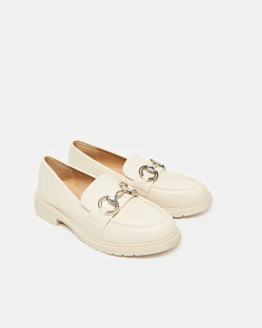 Women Beige Loafer With Buckle Trim