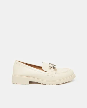 Women Beige Loafer With Buckle Trim