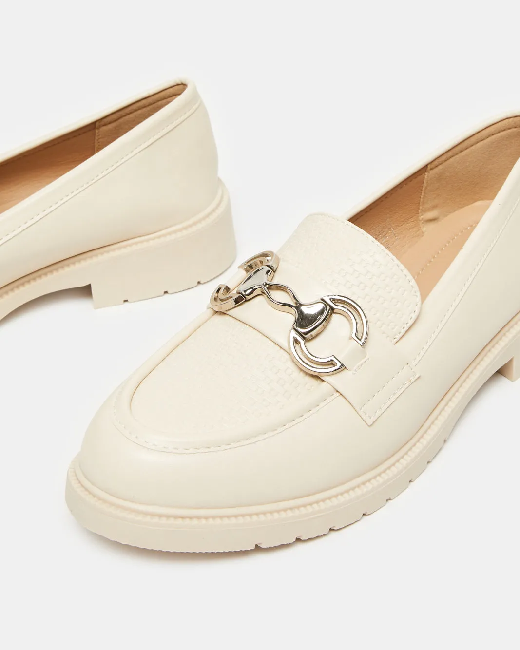 Women Beige Loafer With Buckle Trim