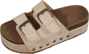 Women Comfortable Wedge Platform Cork Sandals Cork Double Strap Sandals Women’s Summer Slide Comfortable Rhinestone Casual