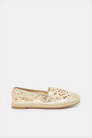 Women Gold Textured Cutout Espadrille