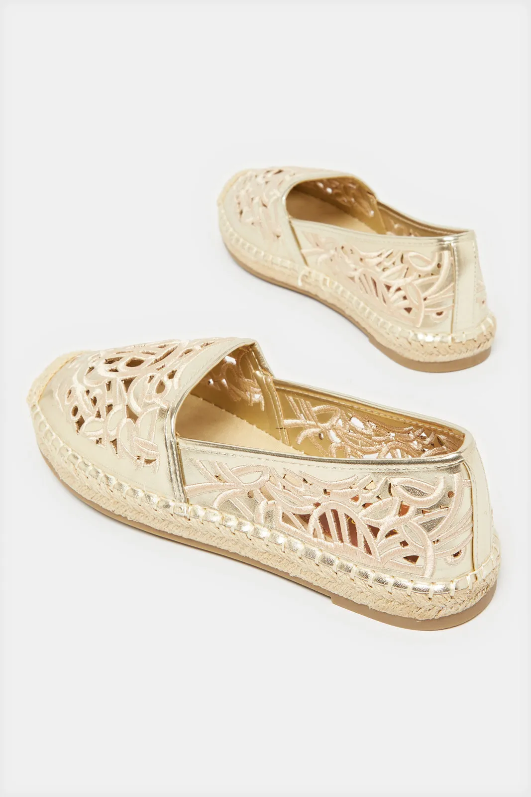 Women Gold Textured Cutout Espadrille