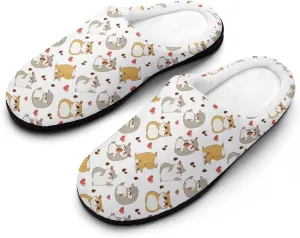 Women House Slippers Ladies Christmas Print Cotton Slippers Soft Clog Slippers Non-Slip Sole Warm Indoor Outdoor Shoes