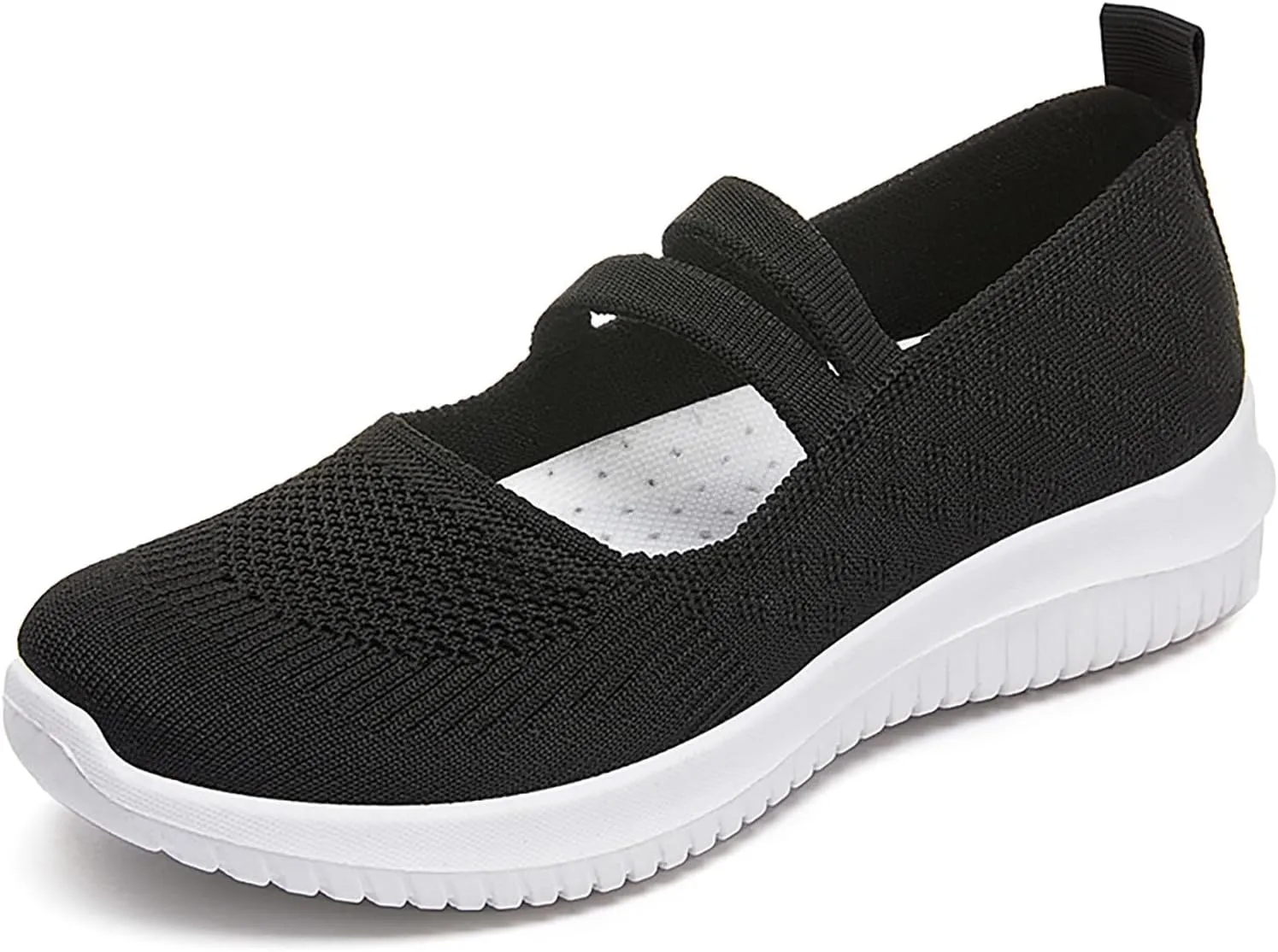 Women Mary Jane Walking Shoes Comfortable Knit Flats Slip on Dress Shoes for Women Casual Nurse Flats Diabetic Shoes with Arch Support