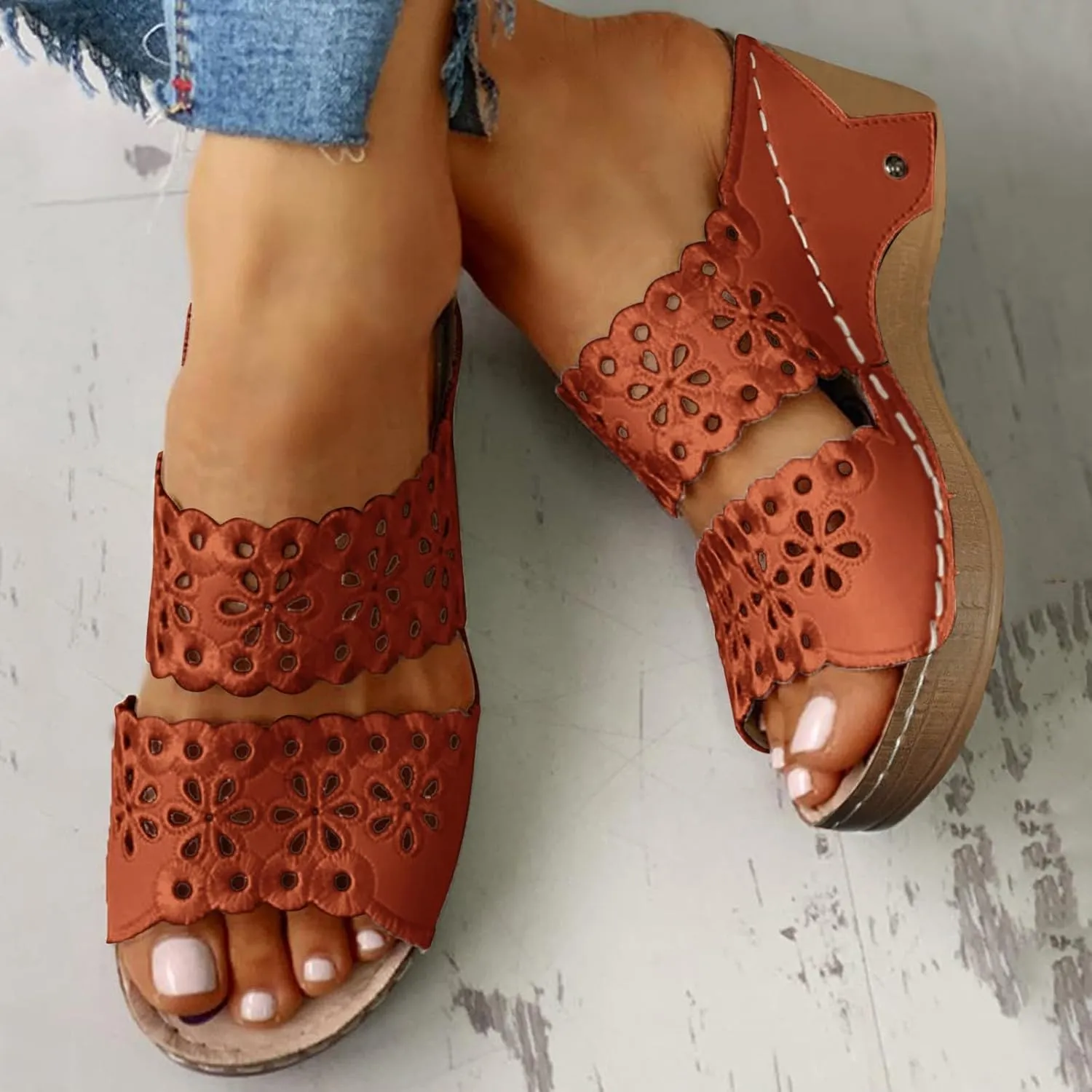Women Shoes Thick Soled Wedge Sandals Casual Fashion Hollow Embroidery Bohemian Sandals Comfortable Wedges for Women