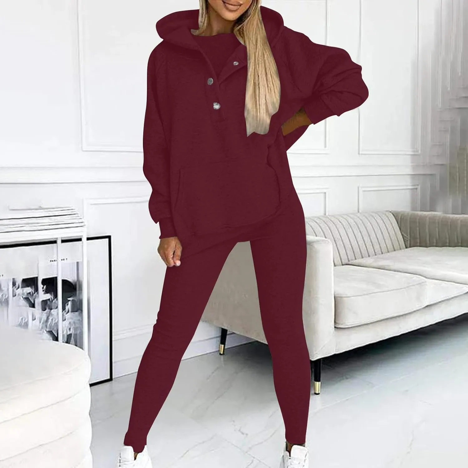 Women Sweat Suit Oversized Hoodies And Leggings Casual Comfortable Sweatshirt 2 Piece Suit Matching Sets
