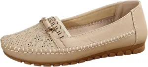 Women’s Ballet Flat Handmade Floral Hollow Round Toe Dress Shoes Casual Slip On Rope Loafer Flowers PU Leather Flats