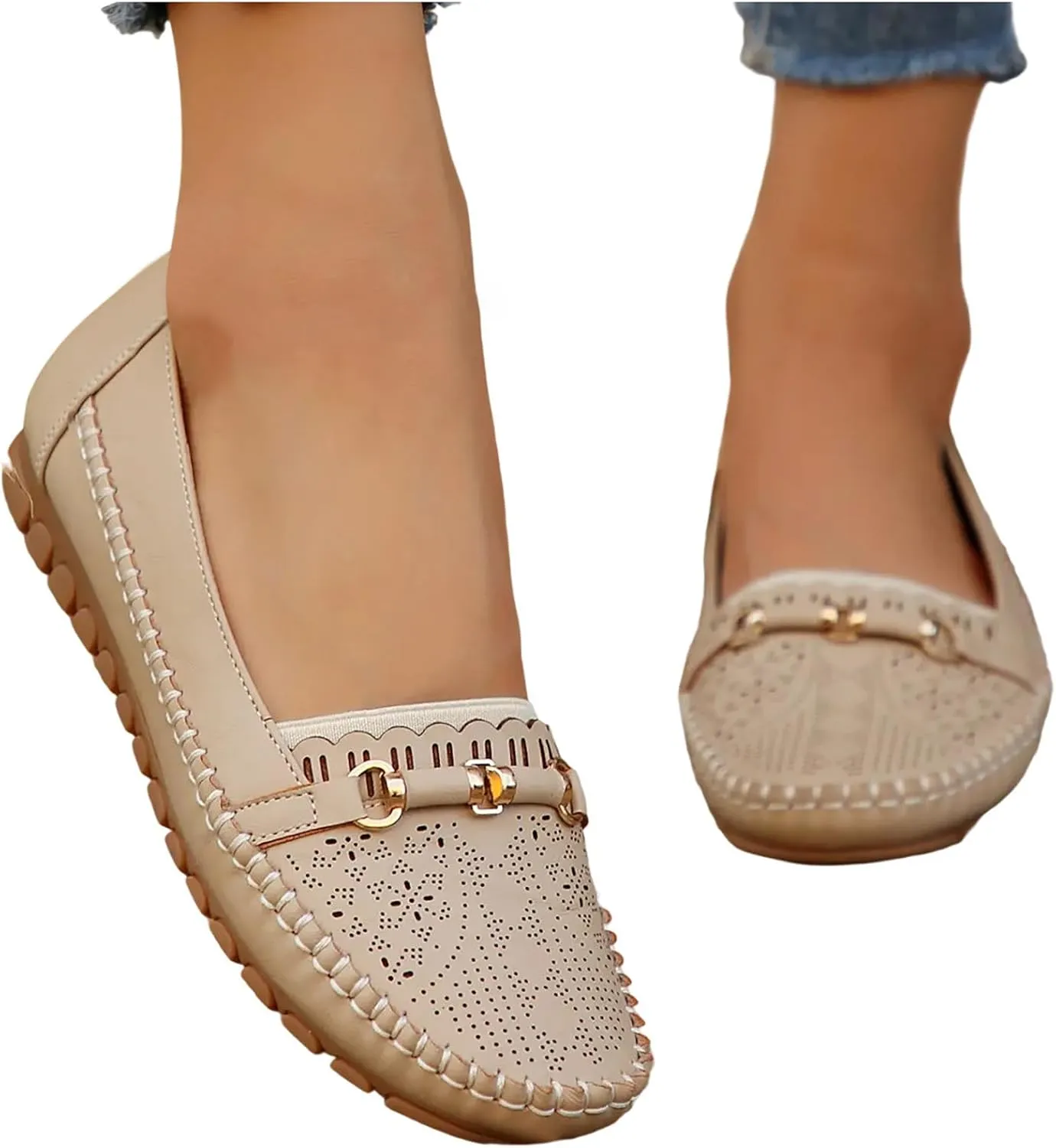 Women’s Ballet Flat Handmade Floral Hollow Round Toe Dress Shoes Casual Slip On Rope Loafer Flowers PU Leather Flats