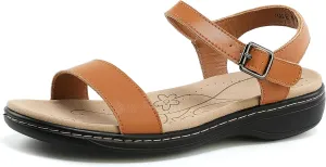 Women's Classic Flat Sandals Leather Open Toes Memory Foam One Band Ankle Strap Adjustable Slip On Shoes