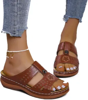 Women's Comfortable Cutout Summer Wedge Sandals with Arch Support Summer Comfortable Platform Bohemia Flat Shoes Vintage Open Toe Sandal,Brown,US11/EU43