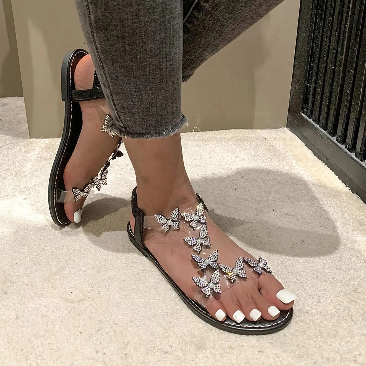 Women's Elastic Strap Bohemian Sandals Fashion Casual Strappy Cool Shoes Comfortable Walking Flat Sandals