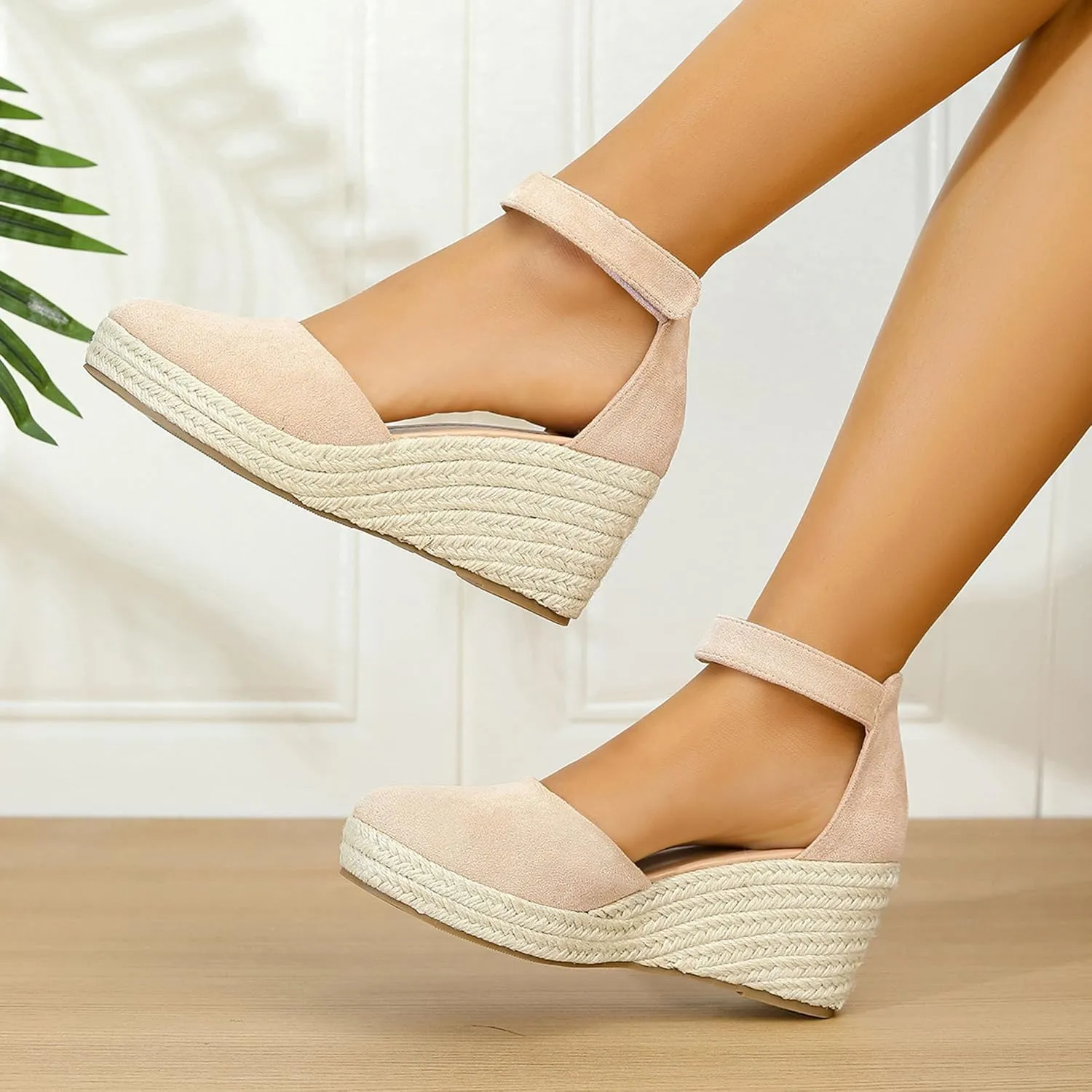 Womens Espadrilles Sandals, Closed Toe Platform for Women Ankle Strap Casual Comfortable Wedge Sandals