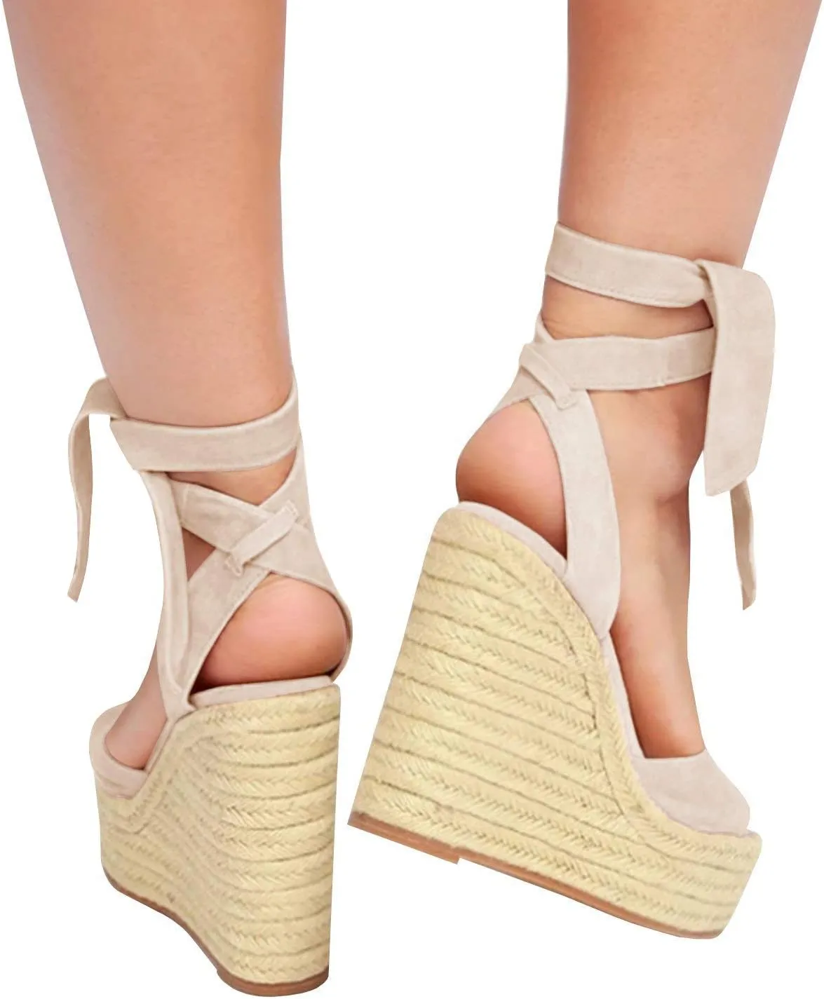 Womens Espadrilles Wedges Sandals Heels Open Toe Tie Lace Up Platform Ankle Strap Summer Dress Shoes