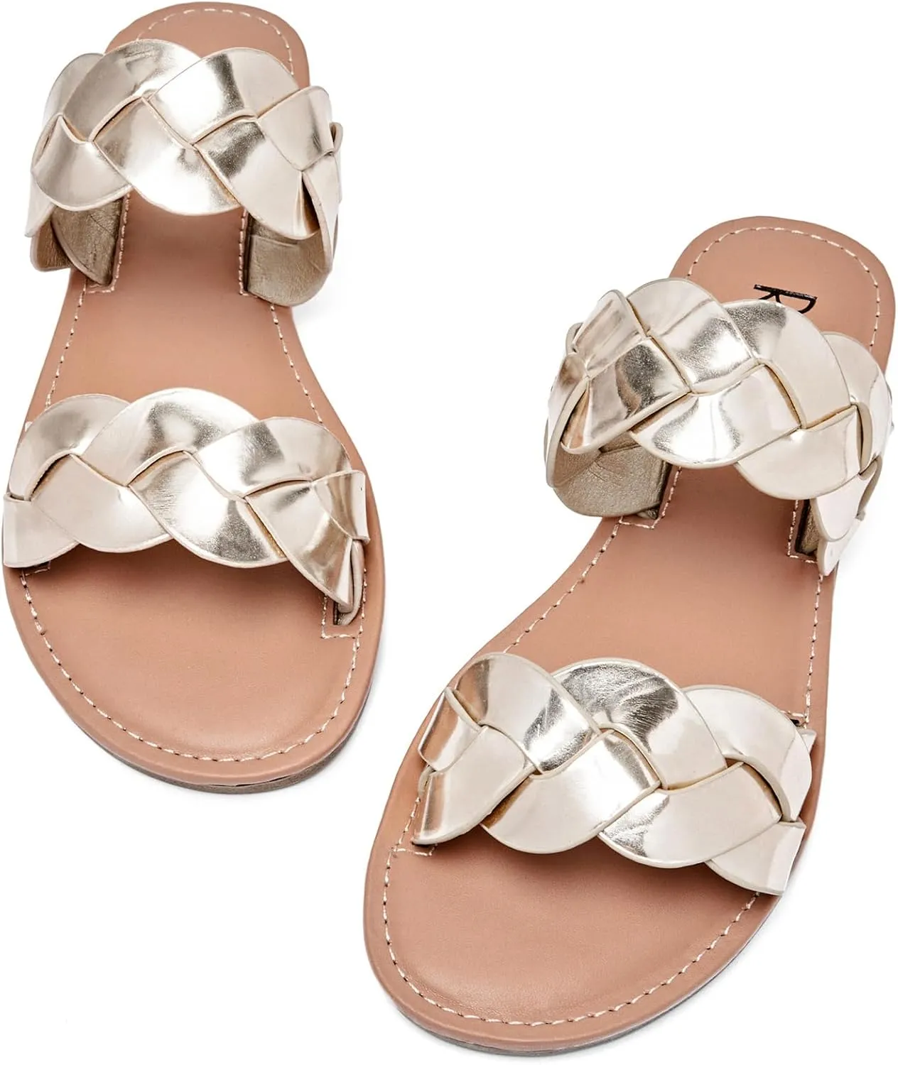 Women's Flat Slides Sandals, Summer Slippers Comfortable Braided Strap Round Open Toe Casual Beach Shoes for Women.