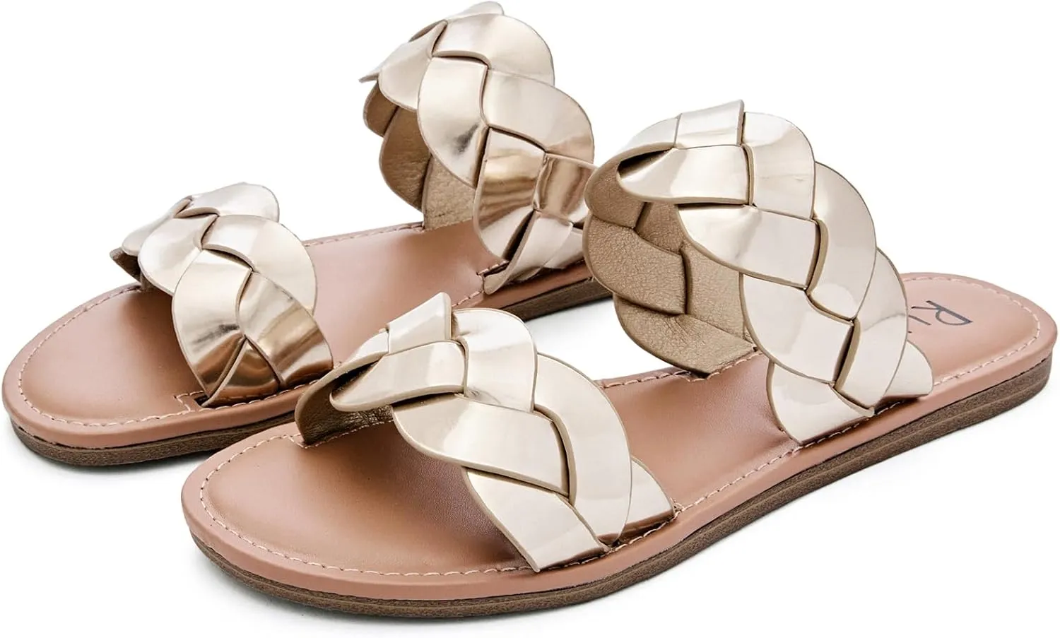 Women's Flat Slides Sandals, Summer Slippers Comfortable Braided Strap Round Open Toe Casual Beach Shoes for Women.