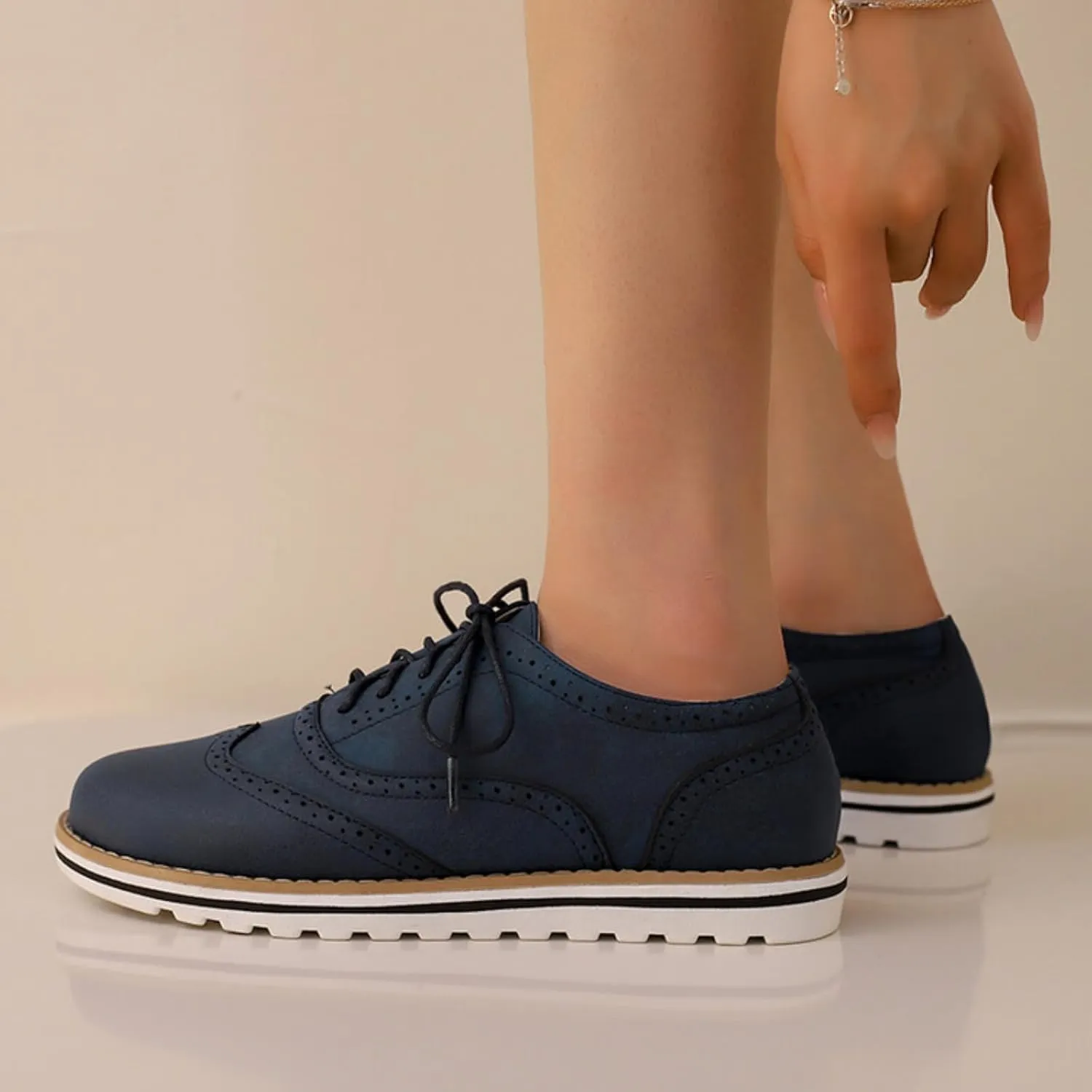 Women's Flats Lace-Up Oxfords Shoes Round Toe Low Platform Wingtip Brogues Classic Comfortable Derby Saddle Pumps