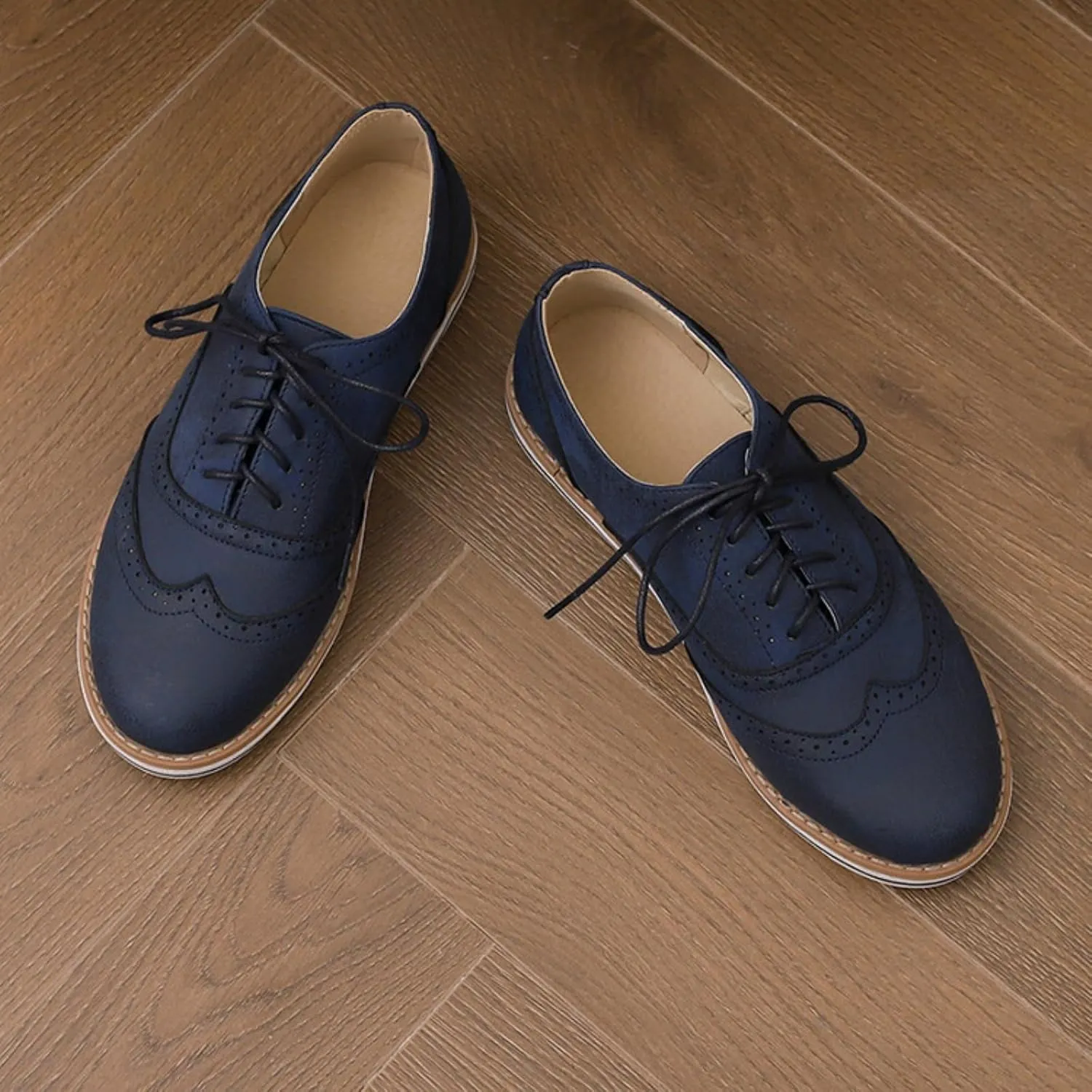 Women's Flats Lace-Up Oxfords Shoes Round Toe Low Platform Wingtip Brogues Classic Comfortable Derby Saddle Pumps
