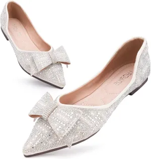 Women's Flats Rhinestone Wedding Pointed Shoes Sparkly Comfortable Slip on Flat for Dressy or Casual