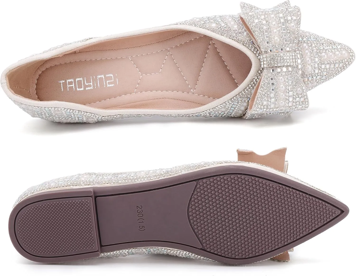Women's Flats Rhinestone Wedding Pointed Shoes Sparkly Comfortable Slip on Flat for Dressy or Casual