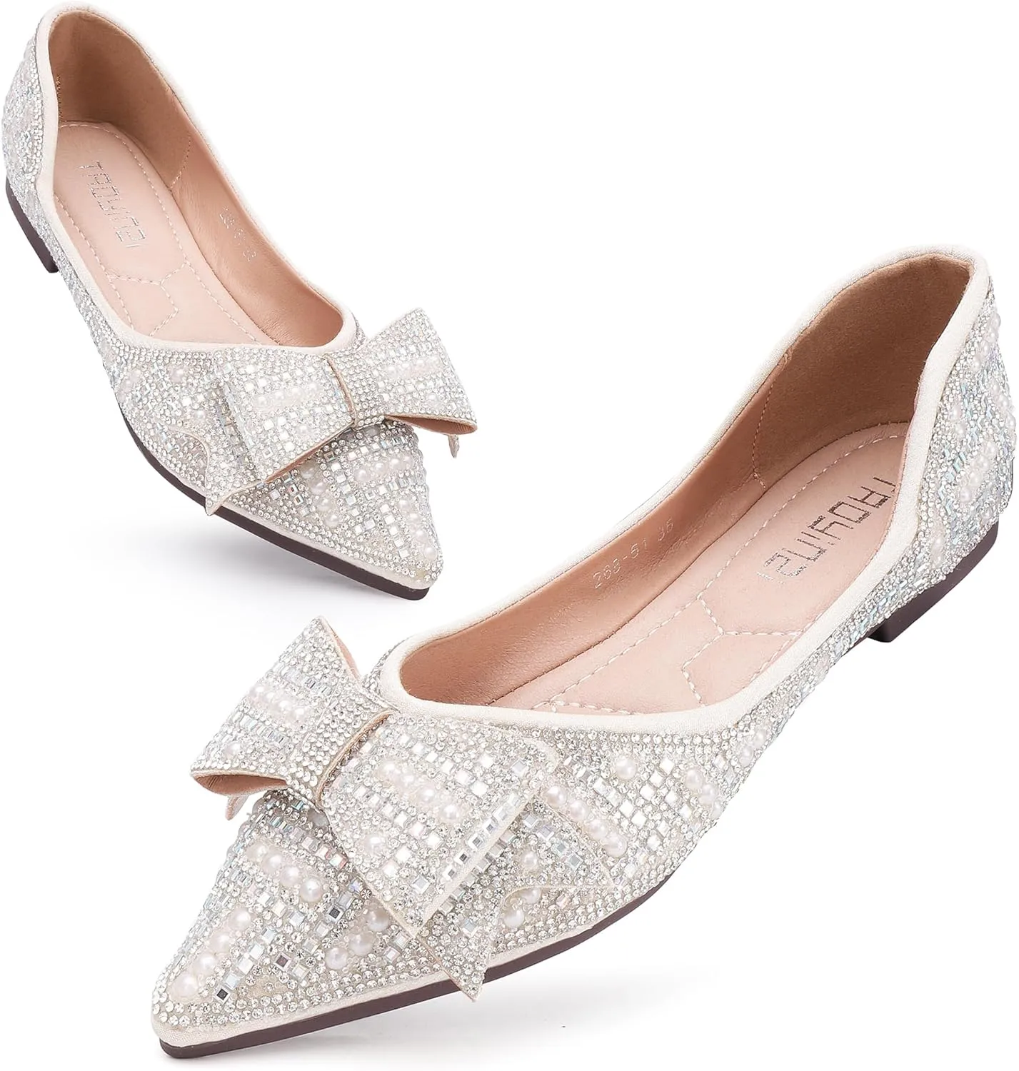 Women's Flats Rhinestone Wedding Pointed Shoes Sparkly Comfortable Slip on Flat for Dressy or Casual