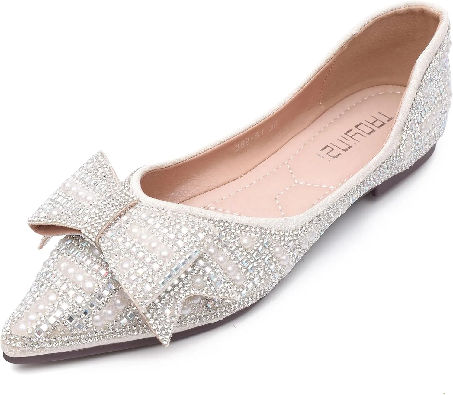 Women's Flats Rhinestone Wedding Pointed Shoes Sparkly Comfortable Slip on Flat for Dressy or Casual
