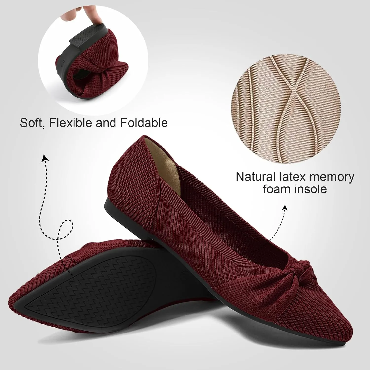 Women's Flats Shoes Comfortable Dressy Pointed Toe Knit Washable Ballet Flat