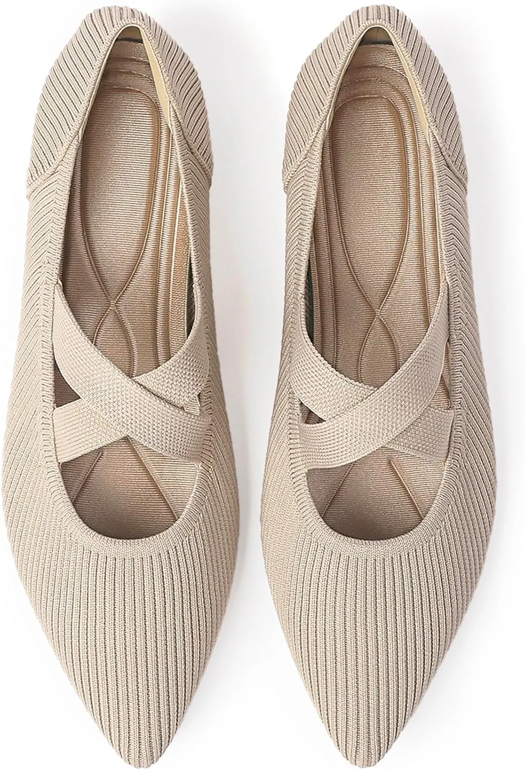 Women's Flats Shoes Pointed Toe Knit Washable Comfortable Dressy Mary Jane Ballet Flat with Strap
