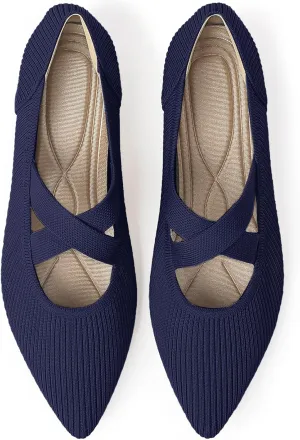 Women's Flats Shoes Pointed Toe Knit Washable Comfortable Dressy Mary Jane Ballet Flat with Strap