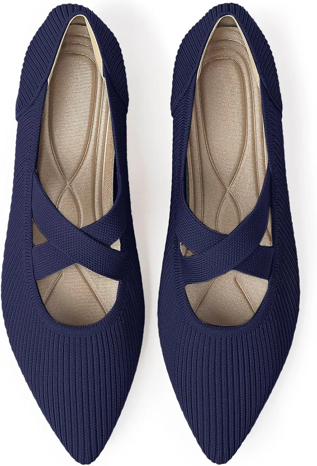 Women's Flats Shoes Pointed Toe Knit Washable Comfortable Dressy Mary Jane Ballet Flat with Strap