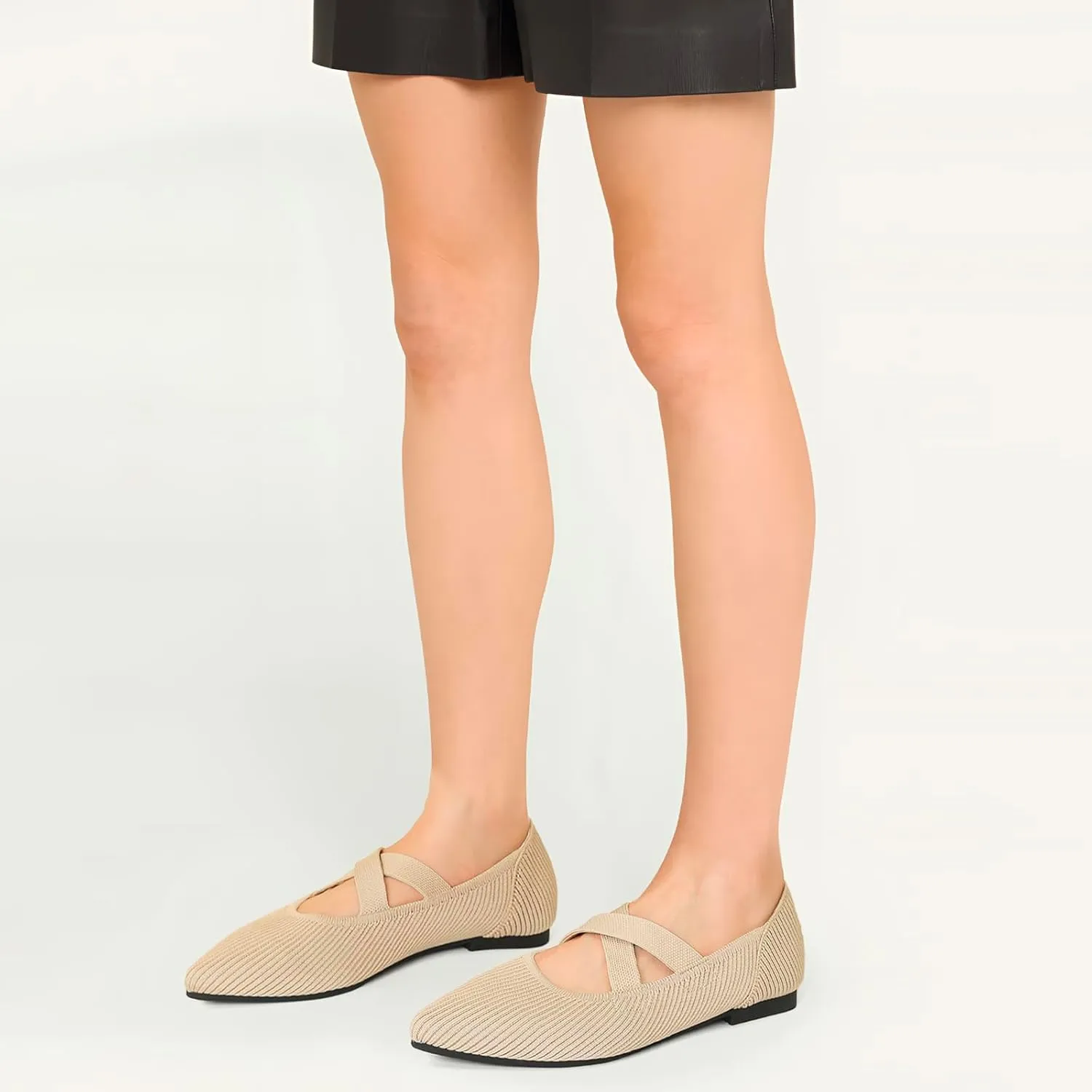 Women's Flats Shoes Pointed Toe Knit Washable Comfortable Dressy Mary Jane Ballet Flat with Strap