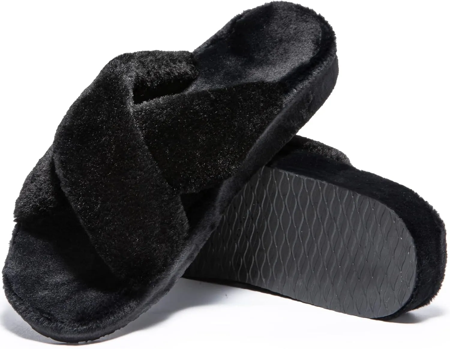 Womens Fuzzy Cross Band Slippers with Orthotic Insole Arch Support, Comfortable Spa Plush House Slippers for Plantar Fasciitis, Foot and Heel Pain, Recovery Slippers for Women