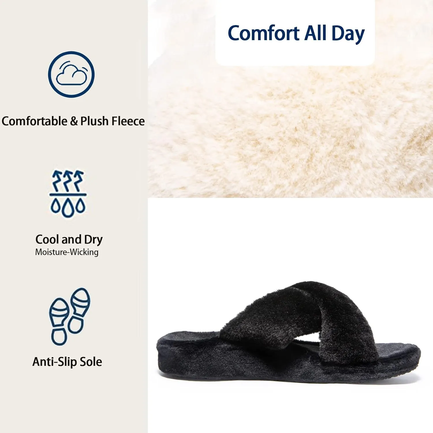 Womens Fuzzy Cross Band Slippers with Orthotic Insole Arch Support, Comfortable Spa Plush House Slippers for Plantar Fasciitis, Foot and Heel Pain, Recovery Slippers for Women