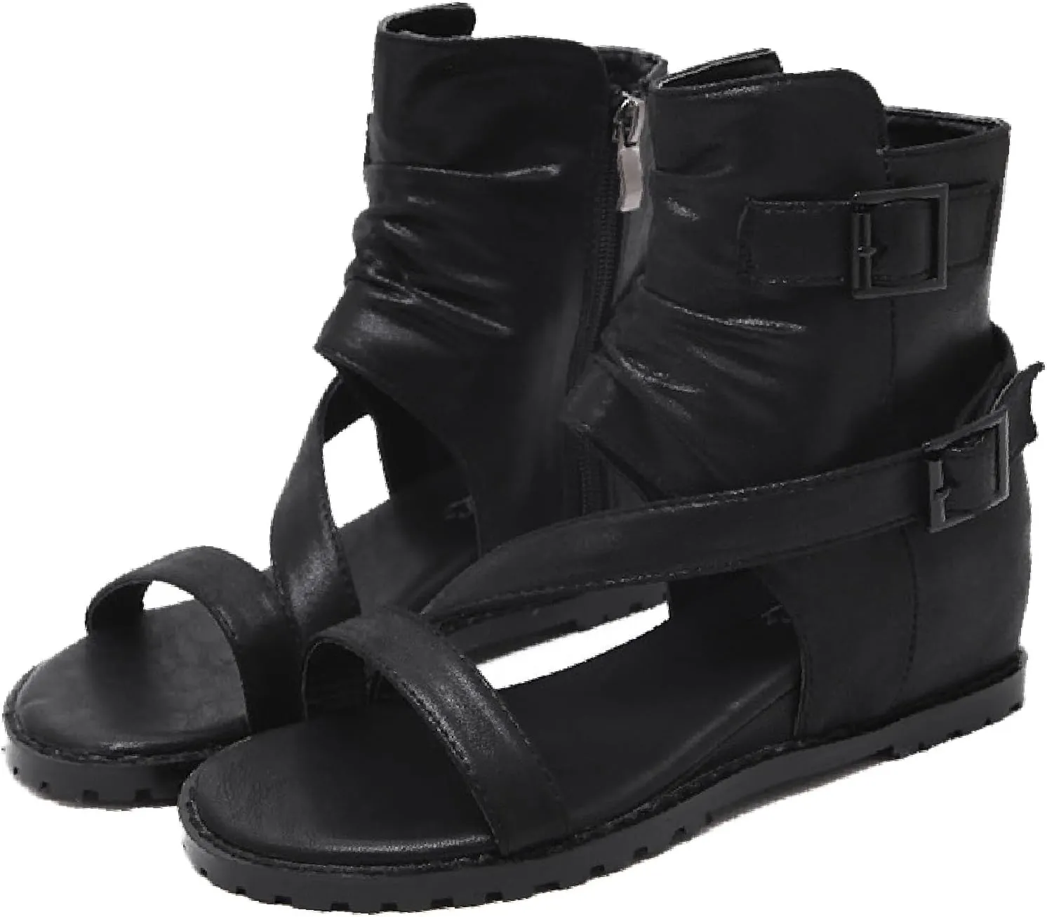 Women's Leather High Top Internal Increase Rome Sandals Boots Fashion Breathable Adjustable Buckle Strap Round Open Toe Flat Gothic Y2k Comfortable Non-Slip Party Casual Sandals