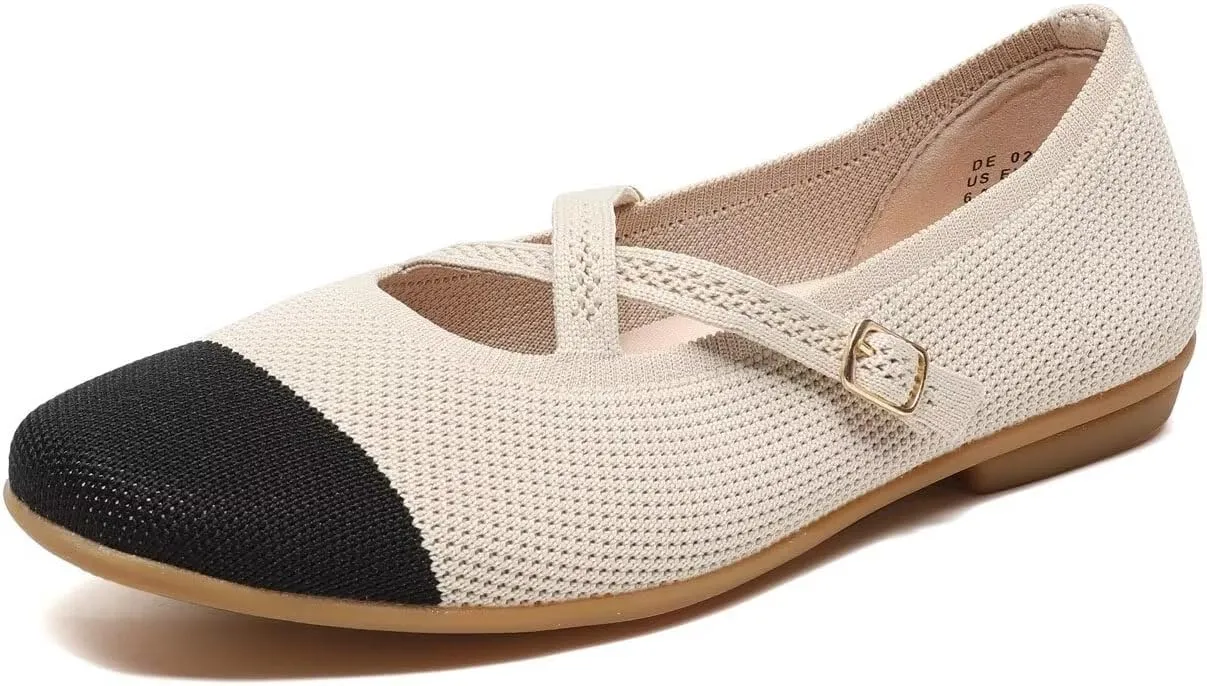 Women's Mary Jane Flats Shoes Ballet Flats with Buckle Strap Soft Work Dress Ballerina Walking Shoes