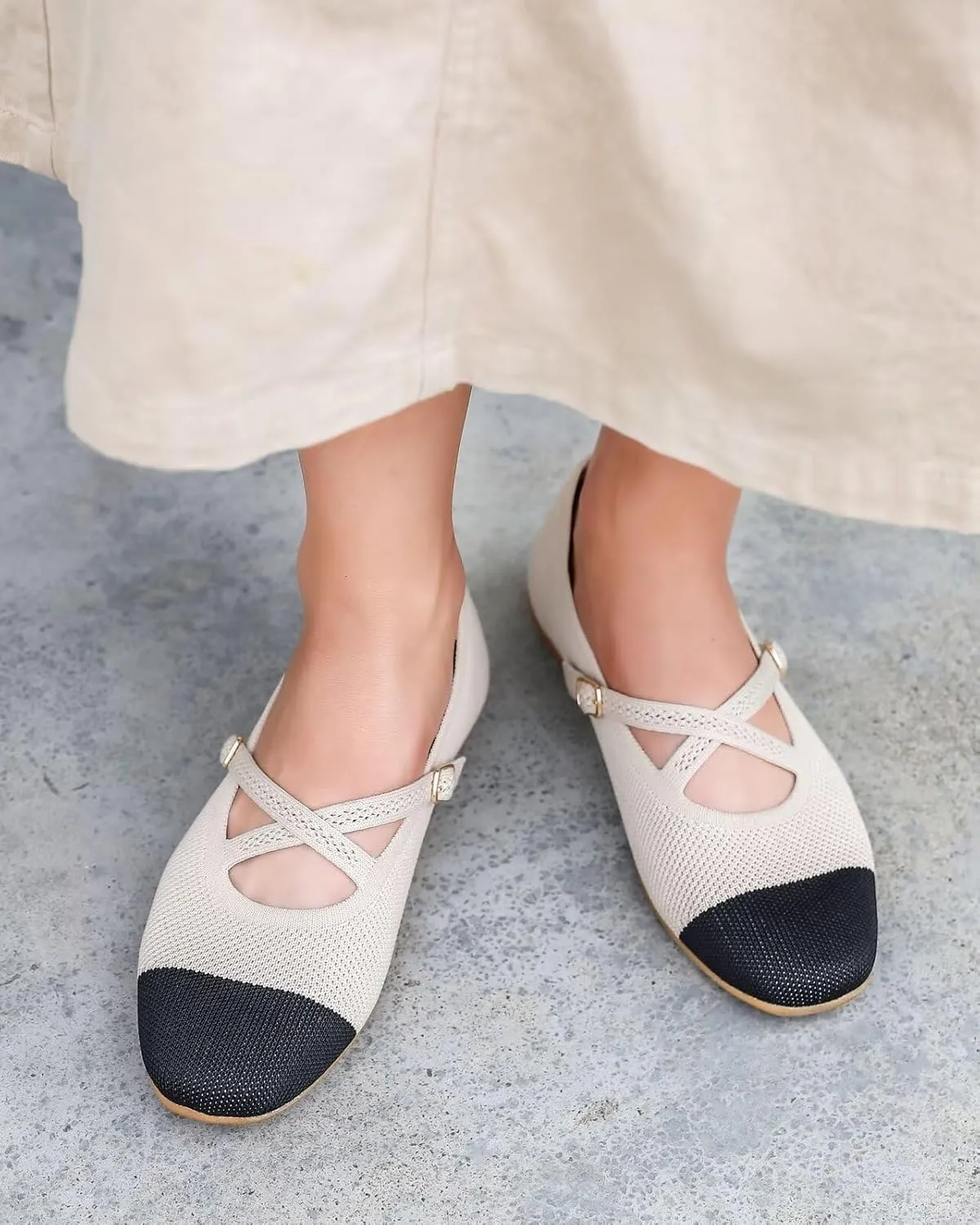 Women's Mary Jane Flats Shoes Ballet Flats with Buckle Strap Soft Work Dress Ballerina Walking Shoes