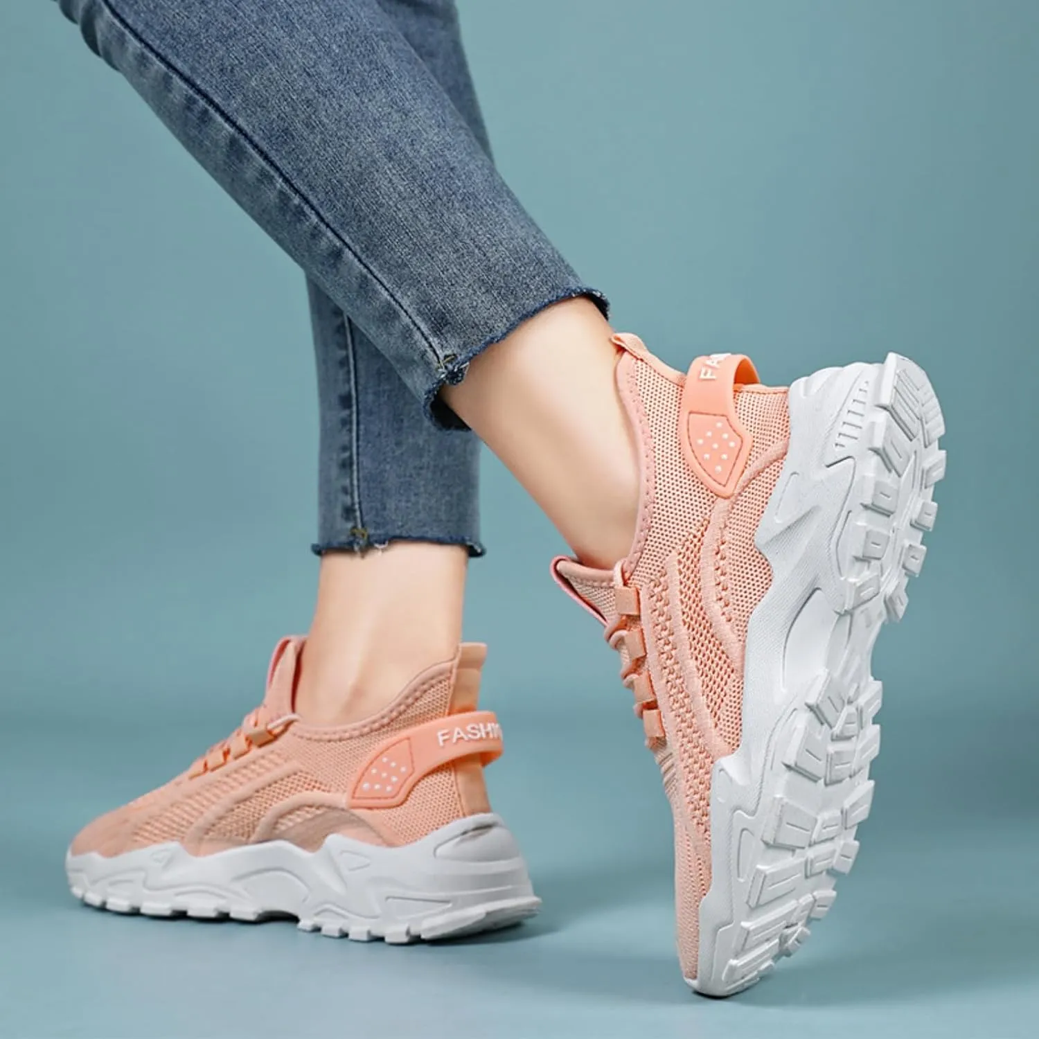 Women's Men's Athletic Sneakers Fashion Mesh Breathable Shoes,Thick Bottom Non-Slip Sports Sneakers,Lightweight Adjustable Soft Sole Comfort Footwear Outdoor Walking Gym Work Shoes