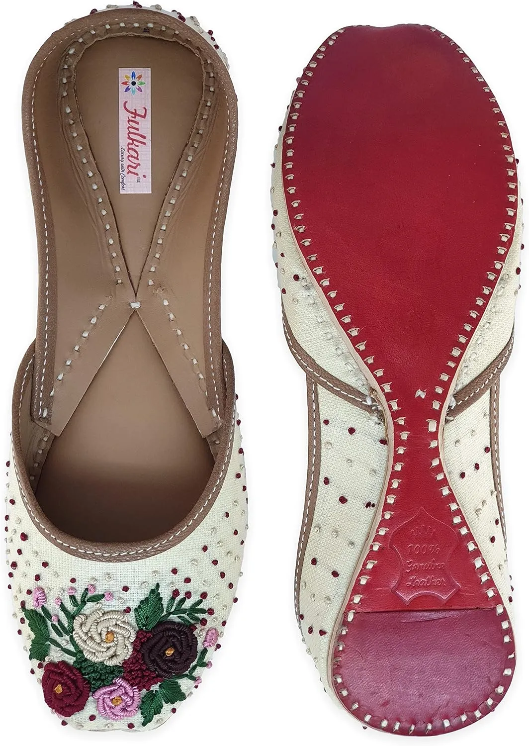 Women's Moonshine Multicolored Genuine Soft Leather Juttis | Bite and Pinch Free Jutis | Punjabi Jutti For Ladies | Wedding Flat Stylish Mojari | Bridal Ethnic Flats For Girls |