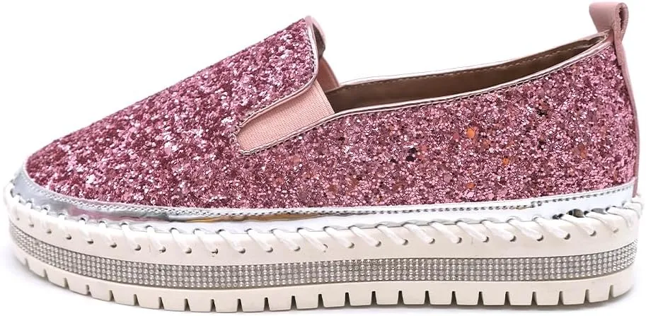 Women's Platform Rhinestones Glitter Fashion Sneakers Comfortable Slip On Flat Loafers Walking Wedding Dress Shoes Casual Shoes